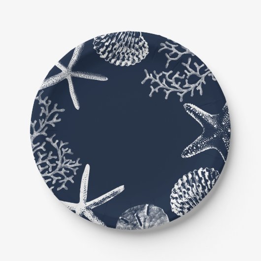 Starfish & Seashells Navy Blue Pappteller (Vorderseite)