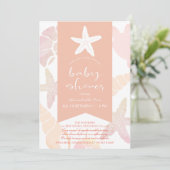 Starfish & Seashells Pink Drive-by Baby Shower Einladung (Stehend Vorderseite)