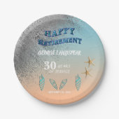 Starfish Seashells Silver Glitzer Happy Retirement Pappteller (Vorderseite)