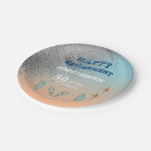 Starfish Seashells Silver Glitzer Happy Retirement Pappteller (Schrägansicht)