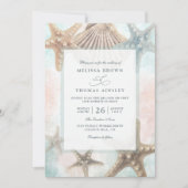 Starfish Seashells Tropical Beach QR Code Wedding Einladung (Vorderseite)