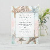 Starfish Seashells Tropical Beach QR Code Wedding Einladung (Stehend Vorderseite)