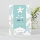 Starfish & Seashells Türkis Blau 1. Geburtstag Einladung (Stehend Vorderseite)