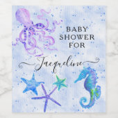 Starfish Seepferd Octopus Blue Baby Dusche Weinetikett (Einzelnes Label)