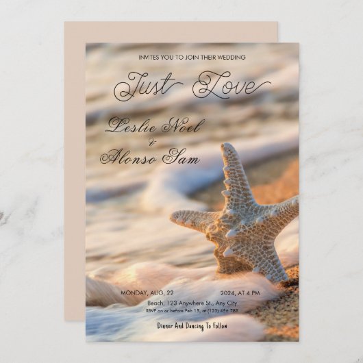 Starfish Serenade: Hochzeit am Strand Einladung (Vorne/Hinten)