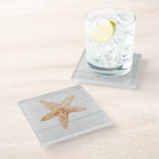 Starfish Shiplap Rustic Beach Decke Glass Unterset Glasuntersetzer (Schrägansicht)