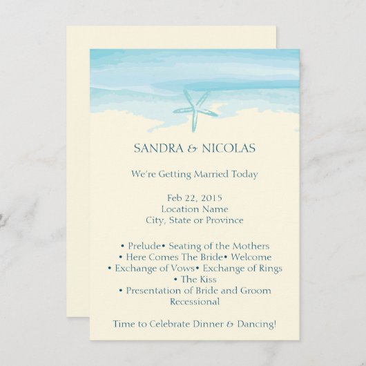 Starfish-Strand-Hochzeits-Programm II Einladung (Vorne/Hinten)