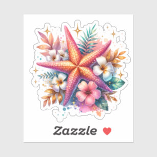 Starfish-Strand in Rosa, Blau und Gold Aufkleber