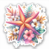 Starfish-Strand in Rosa, Blau und Gold Aufkleber (Vorderseite)
