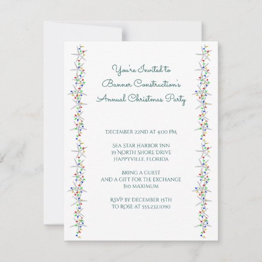 Starfish String of Lights Border Christmas Party Einladung (Vorderseite)