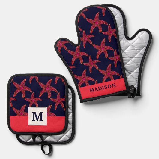 Starfish Style Muster Ofenhandschuh & Topflappen-Set (Vorderseite/Rückseite)