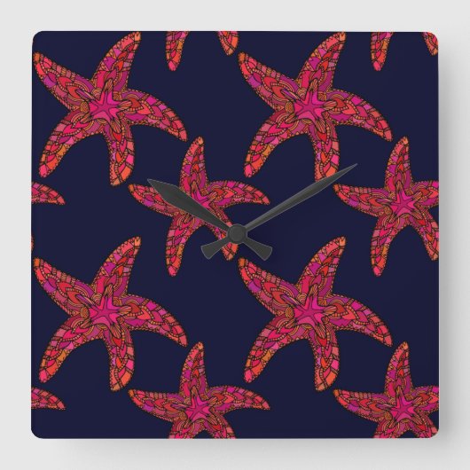 Starfish Style Muster Quadratische Wanduhr (Vorderseite)