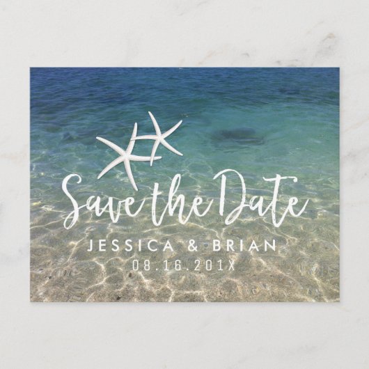 Starfish Summer Beach Hochzeit Save the Date Ankündigungspostkarte (Vorderseite)