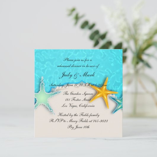 Starfish Summer Beach Probe Dinner Einladung (Stehend Vorderseite)