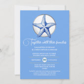 Starfish Theme Hochzeit blau weißes silbernes Meer Einladung (Vorderseite)