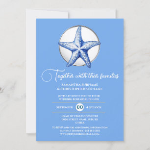 Starfish Theme Hochzeit blau weißes silbernes Meer Einladung