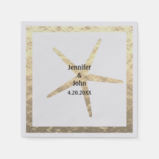 Starfish Tropical Gold Couple Name Wedding Silver Serviette (Vorderseite)
