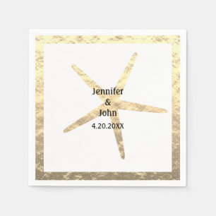 Starfish Tropical Gold White Couple Name Hochzeit Serviette