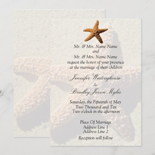 Starfish Tropical Wedding Beach Einladung (Vorne/Hinten)