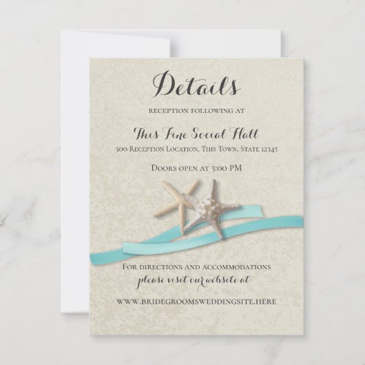 Starfish und Aqua Ribbon Empfang Card RSVP Karte (Vorderseite)
