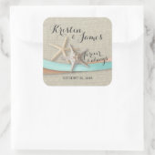 Starfish und Aqua Ribbon Quadratischer Aufkleber (Tasche)