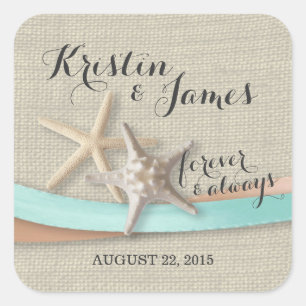 Starfish und Aqua Ribbon Quadratischer Aufkleber