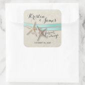 Starfish und Aqua Ribbon Quadratischer Aufkleber (Tasche)