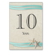 Starfish und Aqua Ribbon Tischnummer Card (Vorderseite)