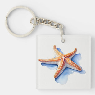 Starfish und Blaue Silhouette Schlüsselanhänger