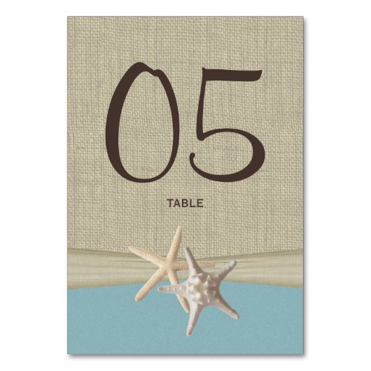 Starfish und Burlap Blue Tischnummer Card (Rückseite)