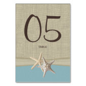 Starfish und Burlap Blue Tischnummer Card (Vorderseite)