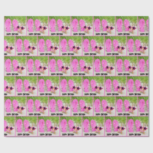 Starfish und Flip Flops im Sandstrand Geschenkpapier (Flach)