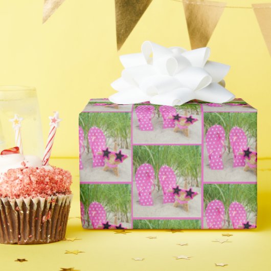 Starfish und Flip Flops in Sand Geschenkpapier (Geburtstagsparty)