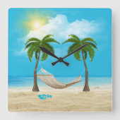 Starfish und Hammock am Tropical Beach Quadratische Wanduhr (Vorderseite)