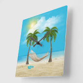 Starfish und Hammock am Tropical Beach Quadratische Wanduhr (Winkel)