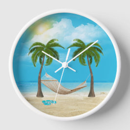 Starfish und Hammock am Tropical Beach Quadratische Wanduhr