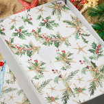 Starfish und Holly Tropical Christmas Beach Seidenpapier<br><div class="desc">Dieses Weihnachtspapier zum Thema tropische Strände zeichnet sich durch ein Küstenmuster aus Seestern,  heiligen Blätter,  Beeren und Kiefernsporen auf weißem Hintergrund aus.</div>