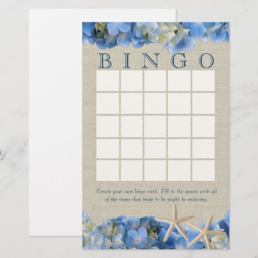 Starfish und Hydrangeas Brautparty Bingo (Vorne/Hinten)
