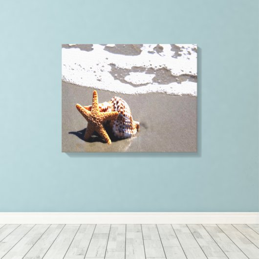 Starfish und Muschel Leinwanddruck (Insitu (Holzboden))