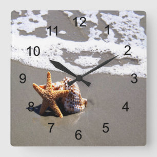 Starfish und Muschel Quadratische Wanduhr