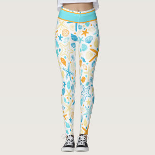 Starfish und Muscheln auf Weiß Leggings