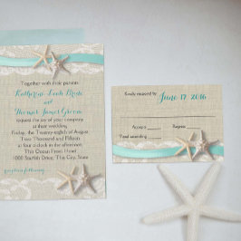 Starfish und Ribbon Beach Aqua UAWG RSVP Karte