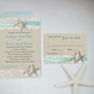 Starfish und Ribbon Beach Aqua UAWG RSVP Karte