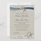 Starfish und Ribbon Beach Navy Blue und Champagne Einladung (Vorderseite)
