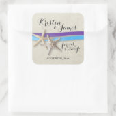 Starfish und Ribbon Lila und Blue Beach Quadratischer Aufkleber (Tasche)