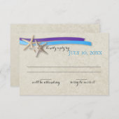 Starfish und Ribbon Lila und Blue Beach Response RSVP Karte (Vorne/Hinten)