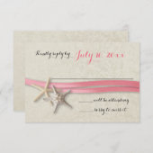 Starfish und Ribbon Pink Beach Response RSVP Karte (Vorne/Hinten)