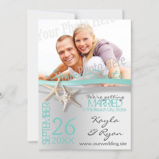 Starfish und Ribbon Save the Date Magneteinladung (Vorderseite)