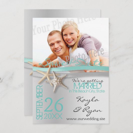 Starfish und Ribbon Save the Date mit Foto (Vorne/Hinten)