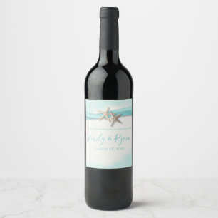 Starfish und Ribbon Turquoise Beach Sparkling Wein Weinetikett